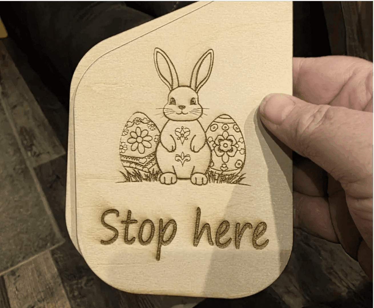 Wooden Easter sign with bunny design