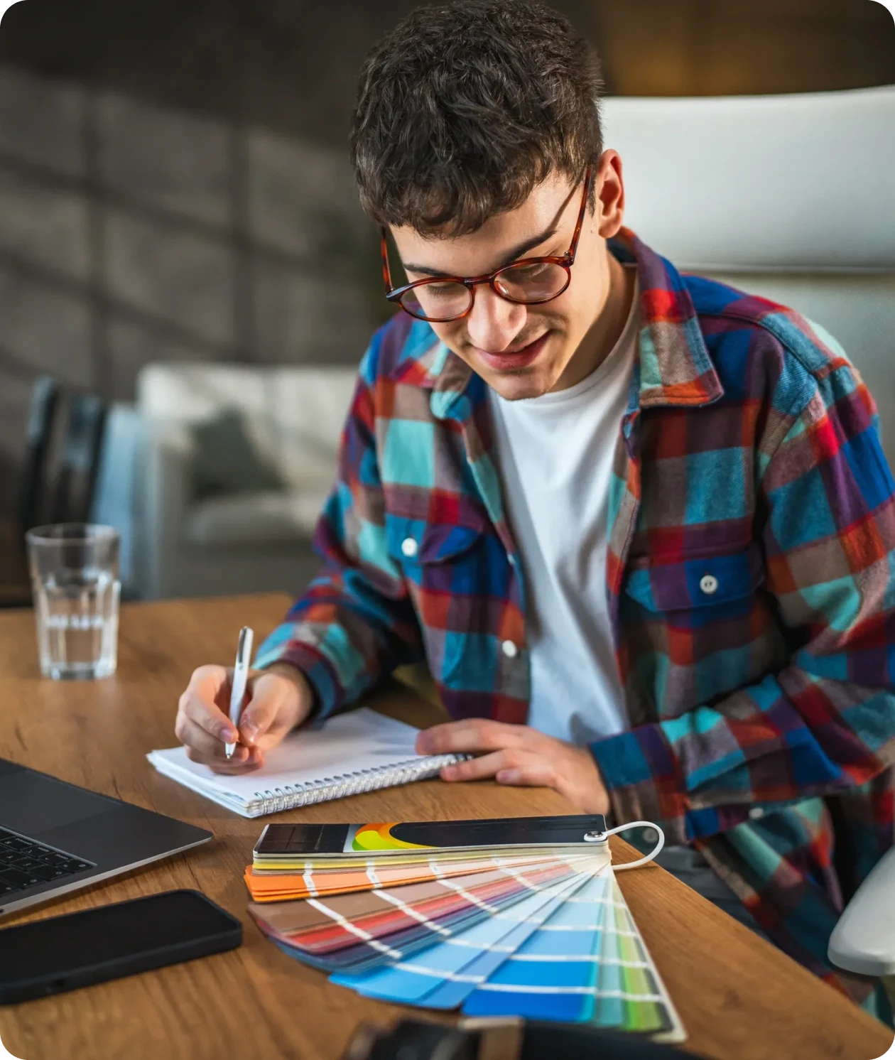 Creative professional analyzing color palette