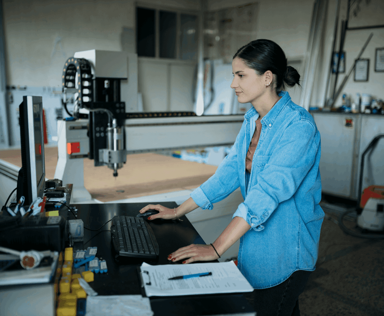 Female technician working at desk
