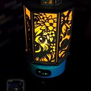 Illuminated lantern with intricate patterns