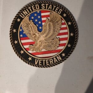 Patriotic eagle badge, American flag background