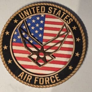 USAF insignia with flag background