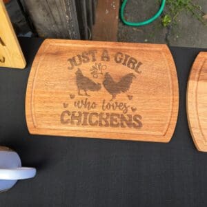 Engraved plaque about loving chickens