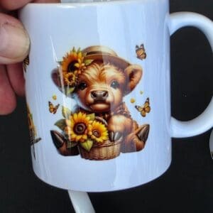 Bear design mug featuring sunflowers