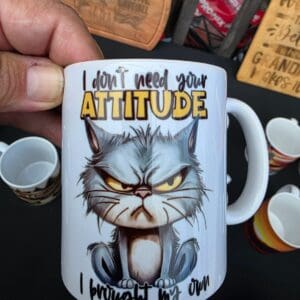 Grumpy cat mug with humorous quote