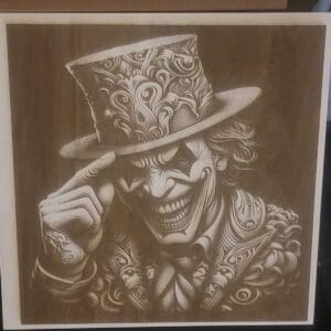 Creepy clown tipping hat illustration