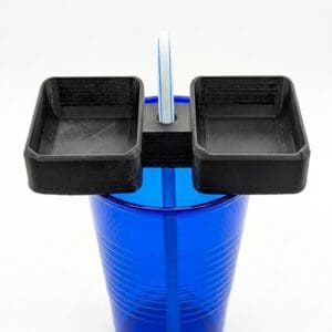 Blue cup with black dual caddy attachment.