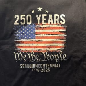 T-shirt celebrating 250 years, American flag design.